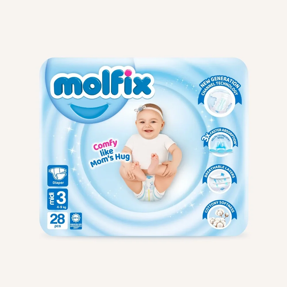 image-Photoroom (4) Molfix Diapers Medium | Size 3 | 28 Pcs - Image 1